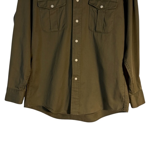 Vintage Eddie Bauer USA Made Military Green Utility Shirt M Long Sleeve Cotton - Picture 5 of 11